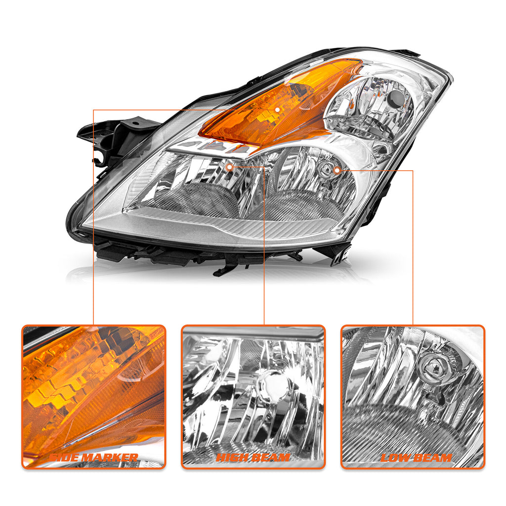 For 2007 2008 2009 Nissan Altima Sedan Halogen Headlights Assembly Headlamps L+R
