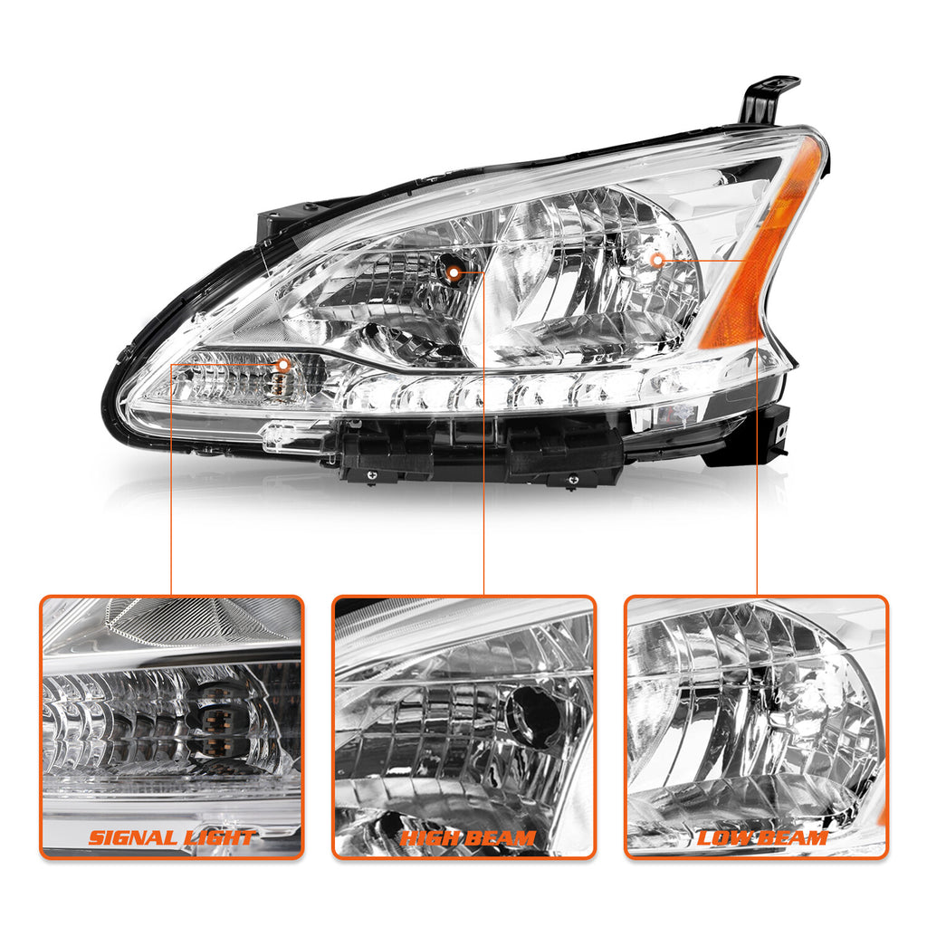 For 2013 2014 2015 Sentra Halogen Headlights w/LED DRL Replacement Left+Right