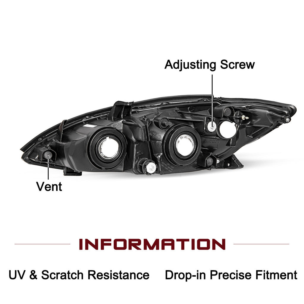 For 2002 2003 2004 Toyota Camry Black Amber Reflector Headlights Assembly Pair