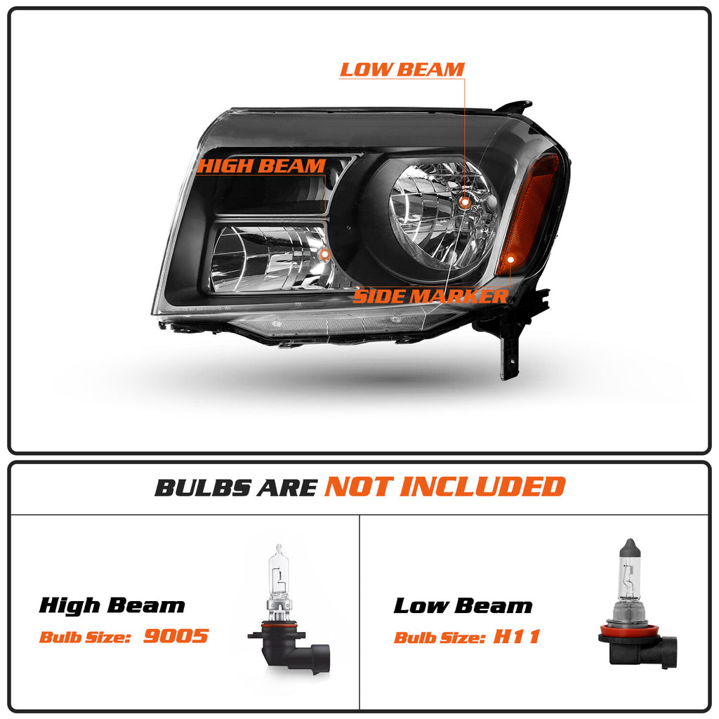 For 2012 2013 2014 2015 Honda Pilot Halogen Black Headlights Assembly Lamps L+R