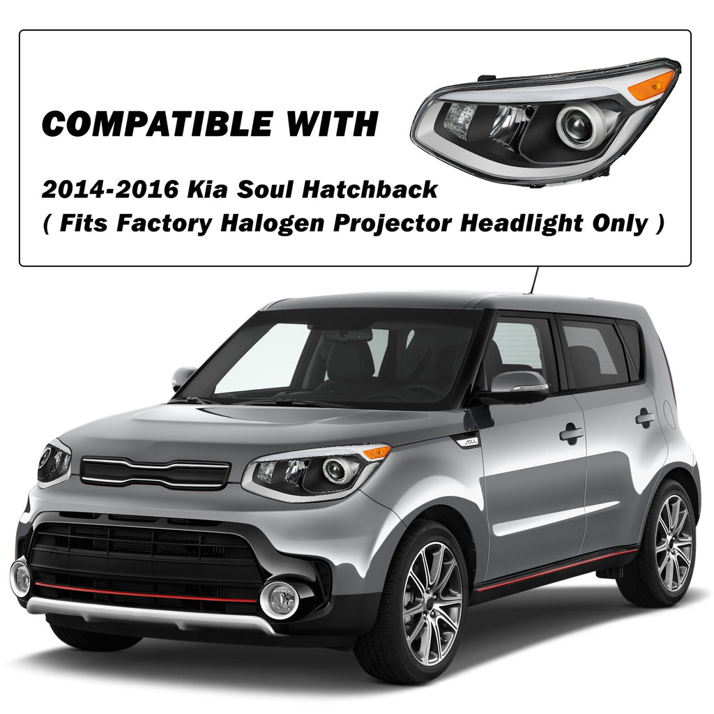 For 2014 2015 2016 Kia Soul Black Projector Halogen Headlight 14-16