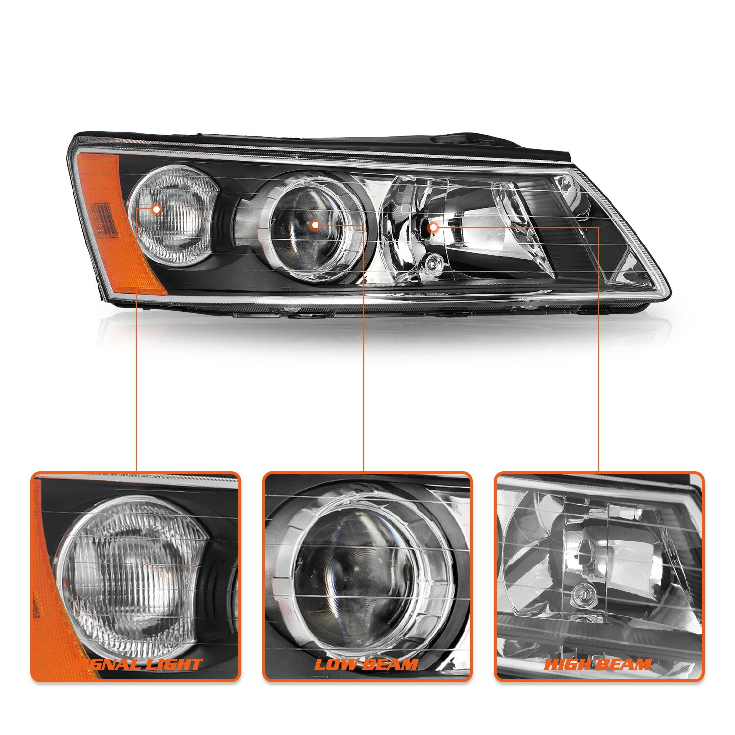 Headlight Assembly for 2006 2007 2008 Hyundai Sonata Left+Right side Headlamp OE