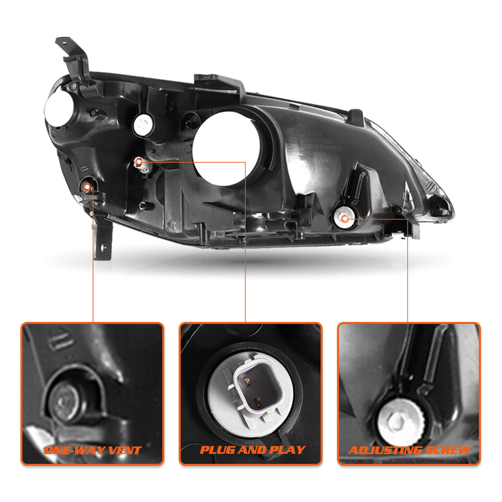 For 2001 2002 2003 Honda Civic Chrome Clear Headlights Assembly Lamps Set