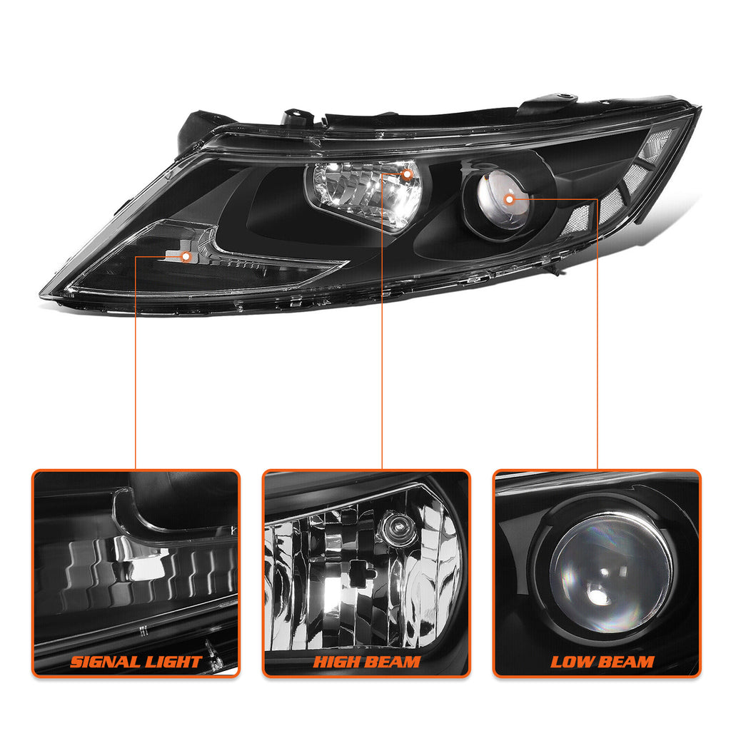 For 2011-2013 Kia Optima Halogen Black Clear Corner Headlights Assembly Pair