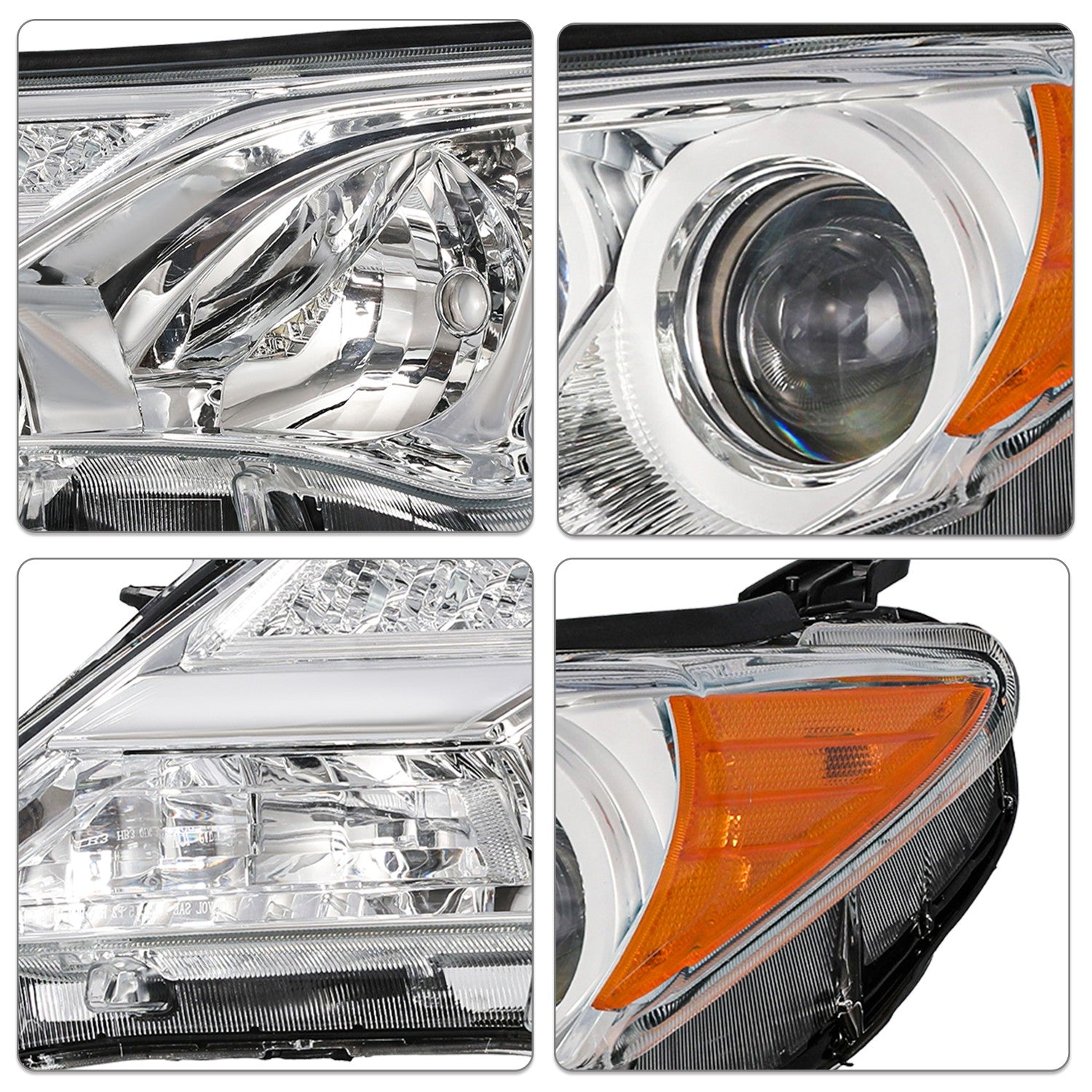 For 2013 2014 2015 Toyota RAV4 RAV-4 Chrome Headlights Amber W/Bulbs Lamps Pair