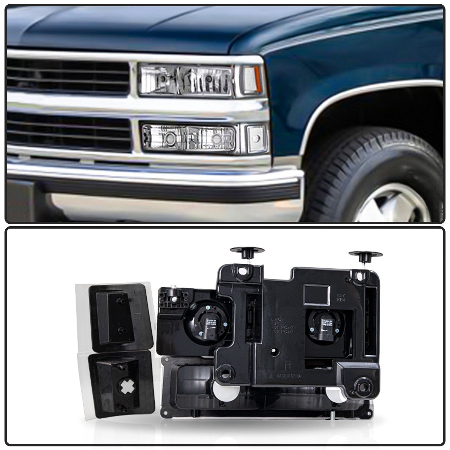 For 94-98 Chevy Silverado C10 C/K 1500 2500 3500 Chrome Headlights LH+RH w/Bulbs