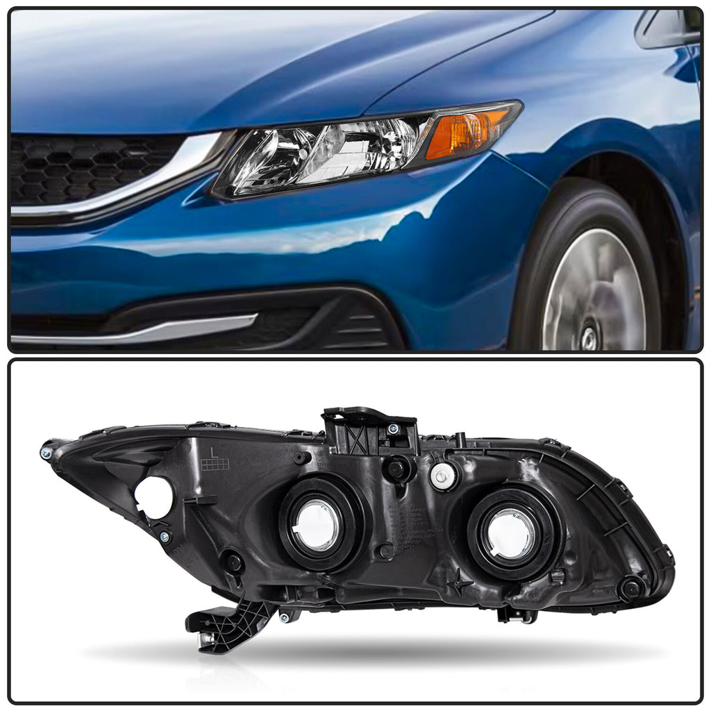 For 12-15 Honda Civic Sedan 2012-2013 Coupe Black Amber Headlights Assembly