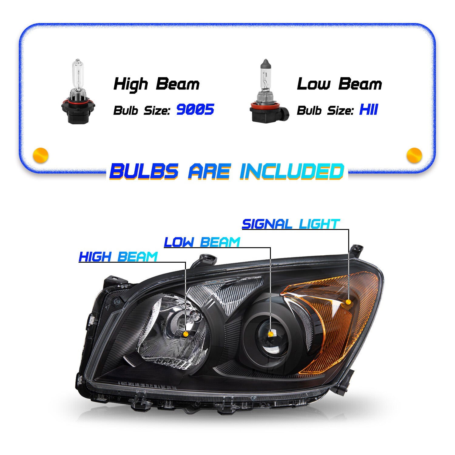 For 2009-2012 Toyota RAV4 Black Headlights Assembly Amber Corner Lamps W/B