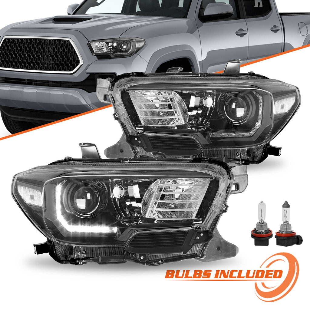 For 2016-2022 Toyota Tacoma TRD LED DRL Black Headlights Assembly LH+RH