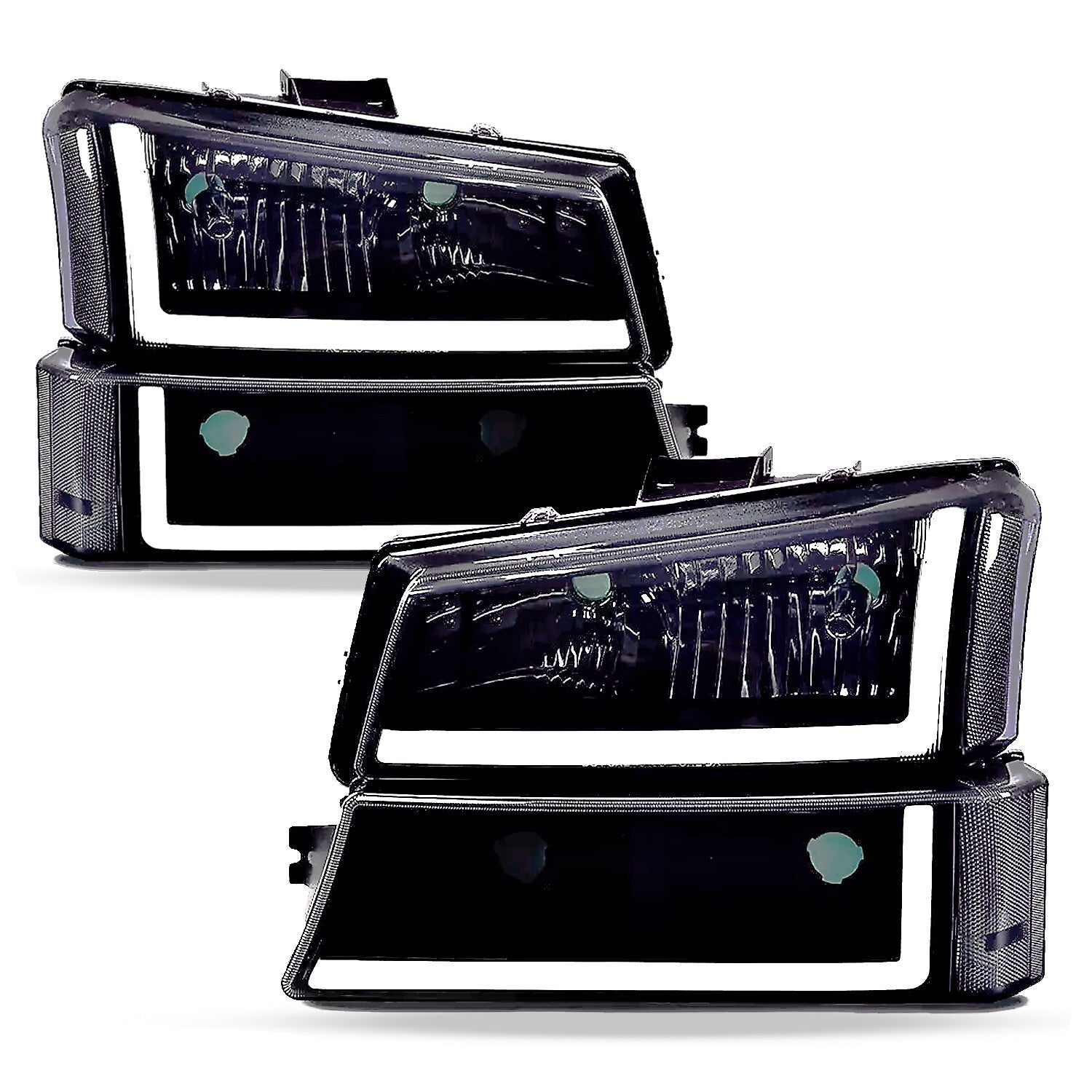 Smoke LED DRL Headlights For 2003-2006 Chevy Silverado Avalanche Bumper Lamps