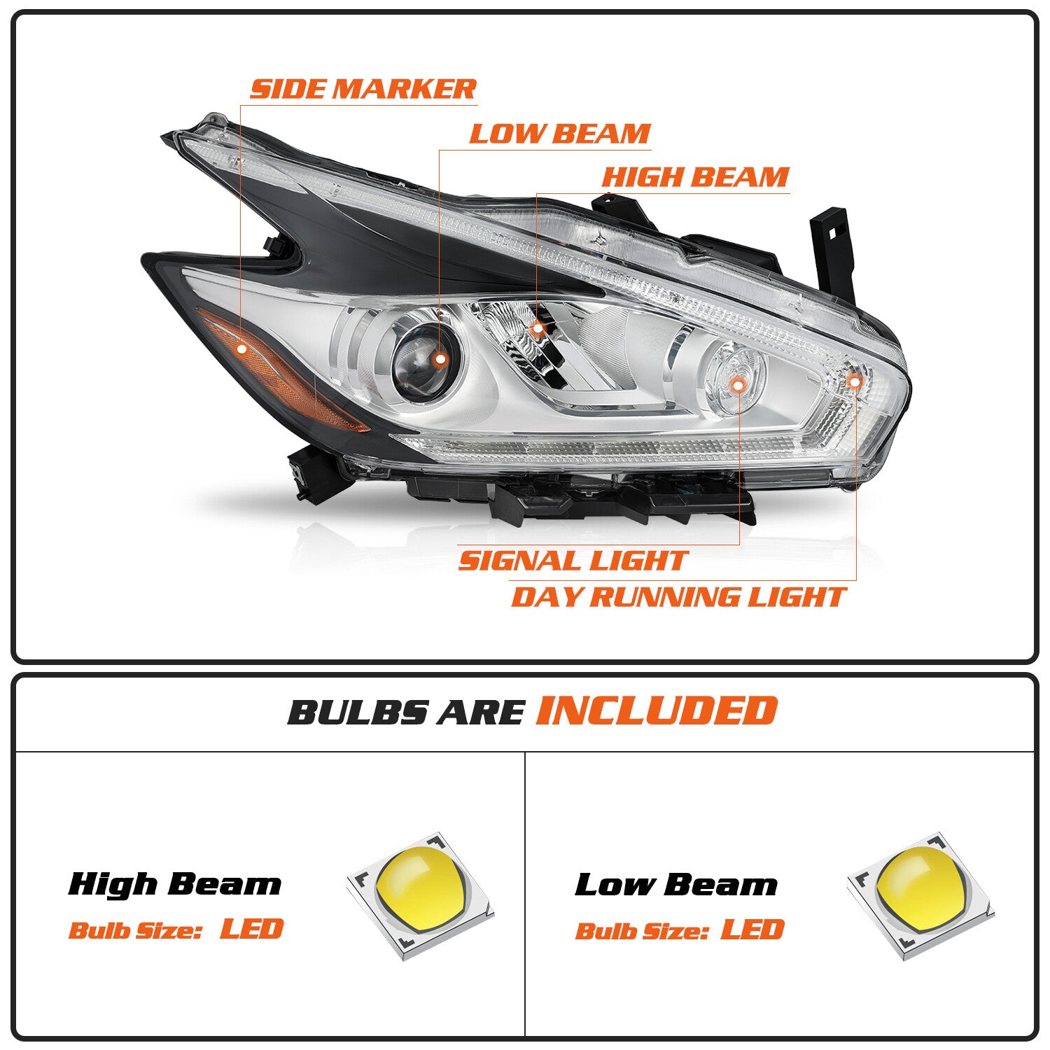 For 2015-2018 Nissan Murano Full LED Right Passenger Side Headlight Headlamp