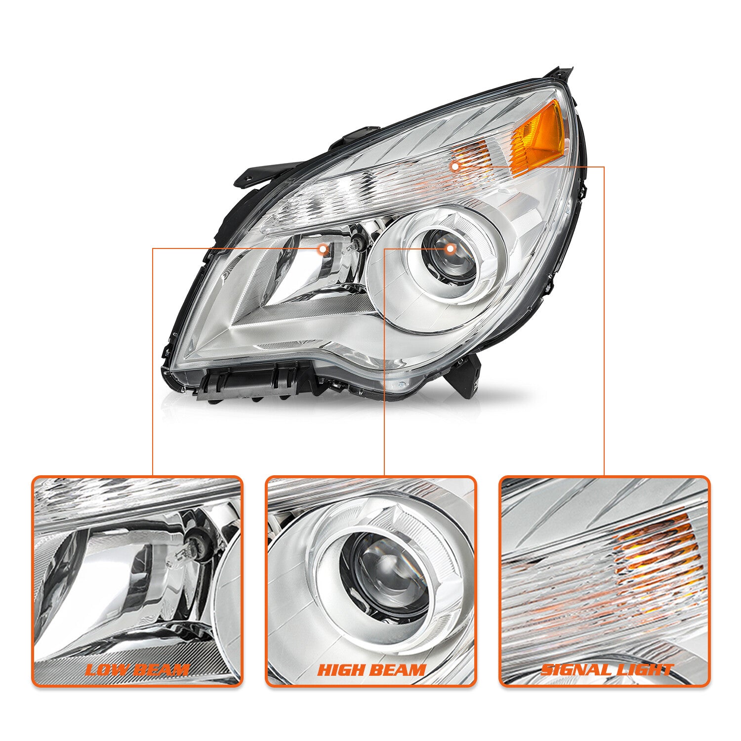 for 2010-2015 Chevy Equinox Projector Halogen Headlights Left+Right Set w/Bulds