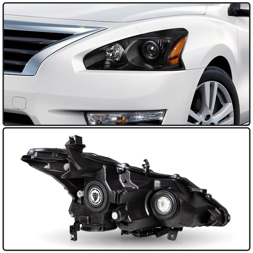 For 2013-2015 Nissan Altima 4-Door Sedan Black Projector Headlights Lamps Pair