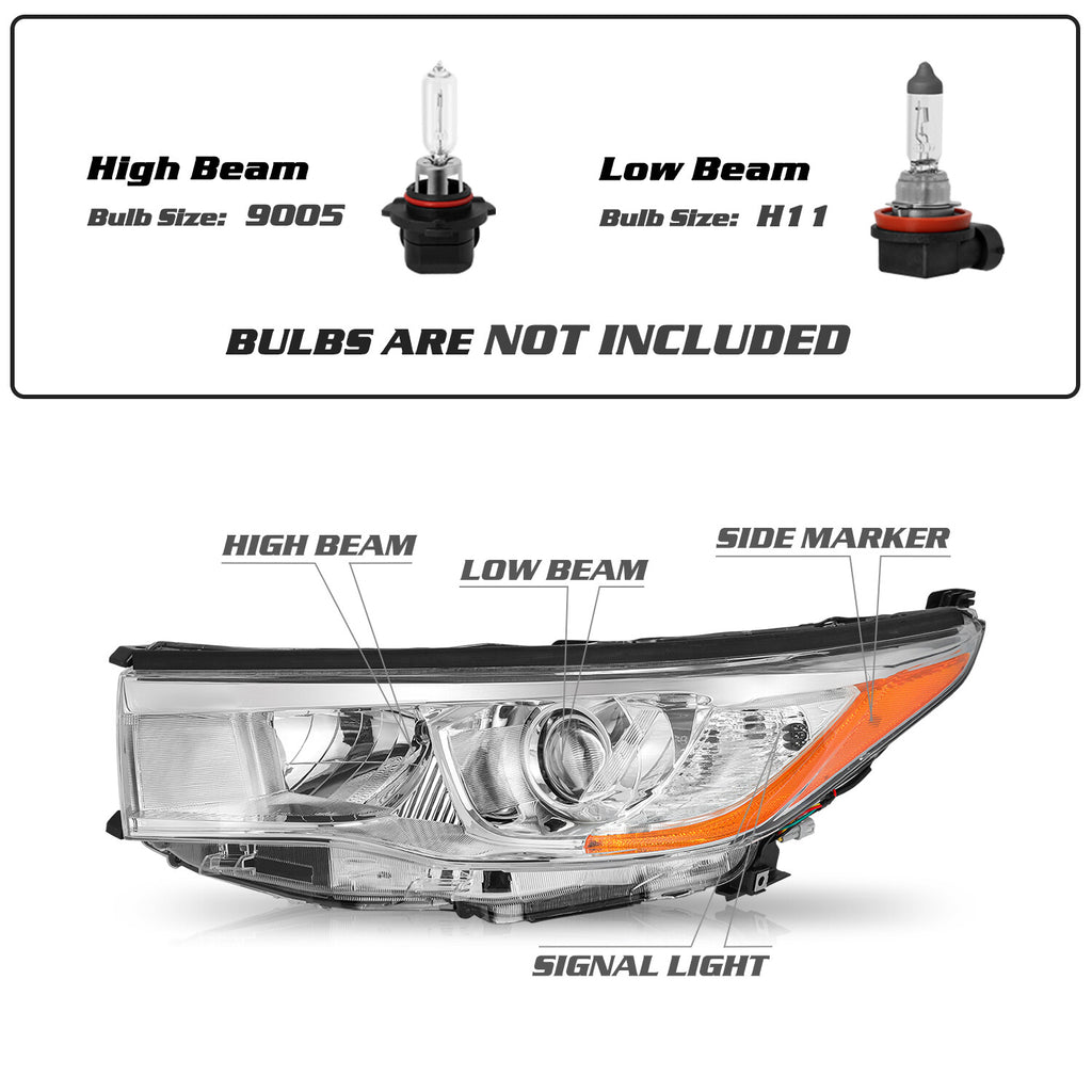 For 2014 2015 2016 Toyota Highlander Left Driver Headlight Assembly Lamp