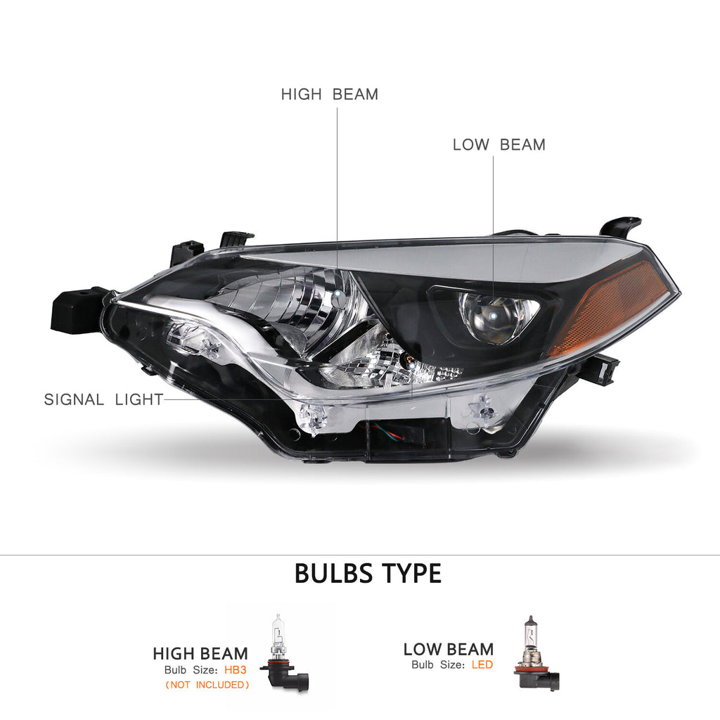 For 2014 2015 2016 Toyota Corolla Sedan 4Dr Headlight Assembly Headlamps Set