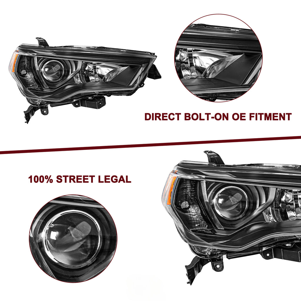 For 2014-2020 Toyota 4Runner 4Dr Black Headlights Amber Corner Lamps Left+Right