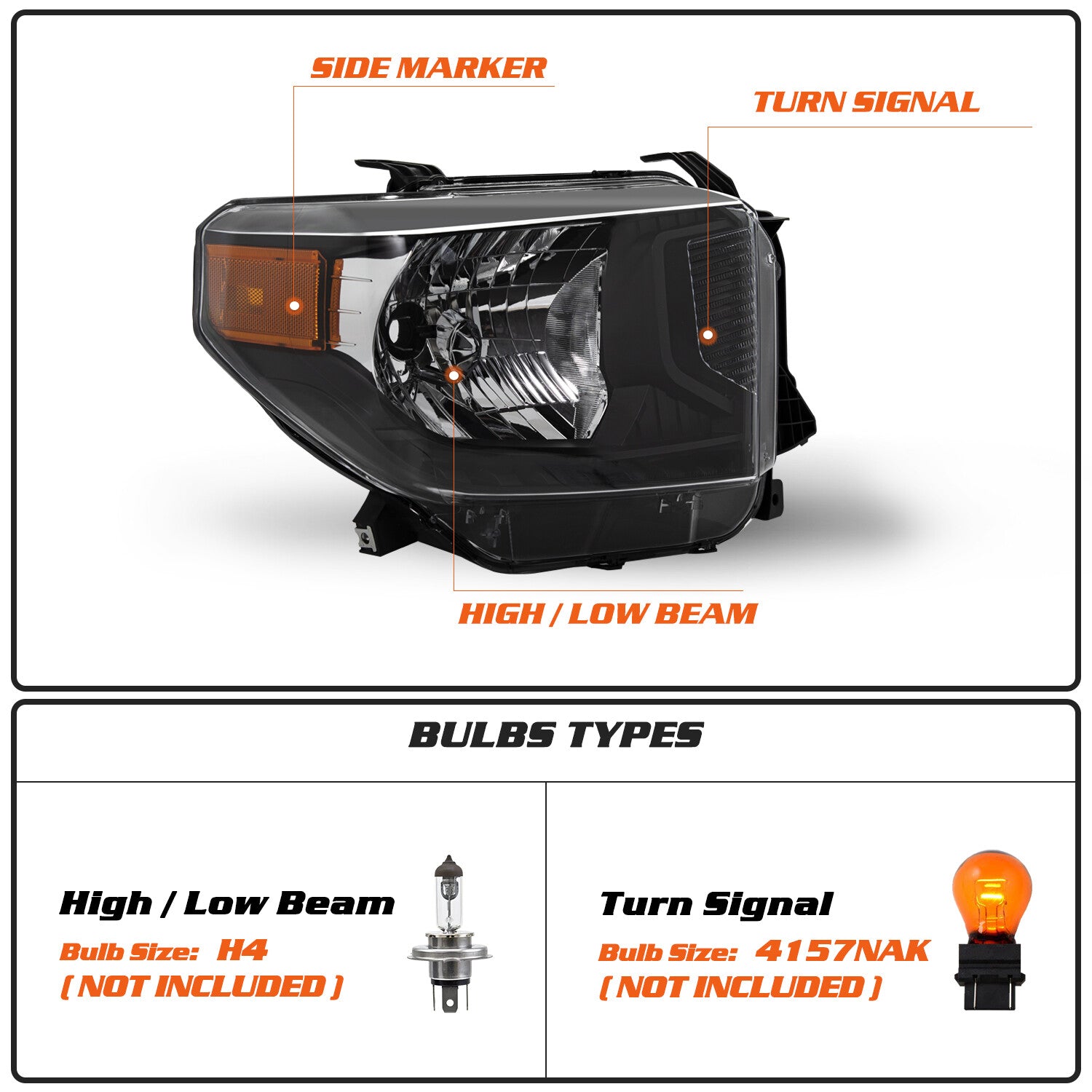 For 2014-2017 Toyota Tundra Black Headlights Amber Corner Headlamps Left+Right