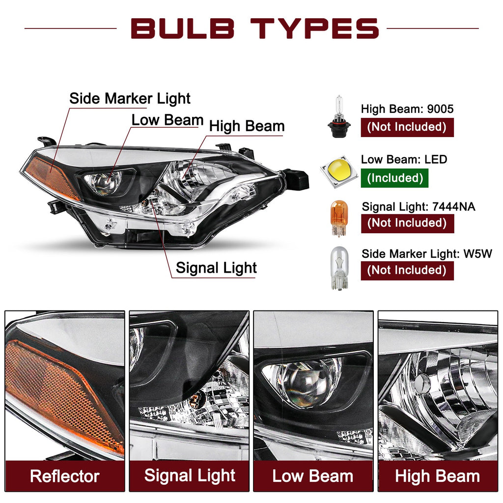 For 2014 2015 2016 Toyota Corolla Headlights Assembly 14-16 Headlamps Left+Right