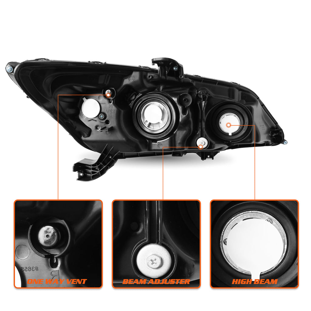 For 2014-2015 Honda Civic Coupe 2Dr Halogen Black Clear Headlights Pair