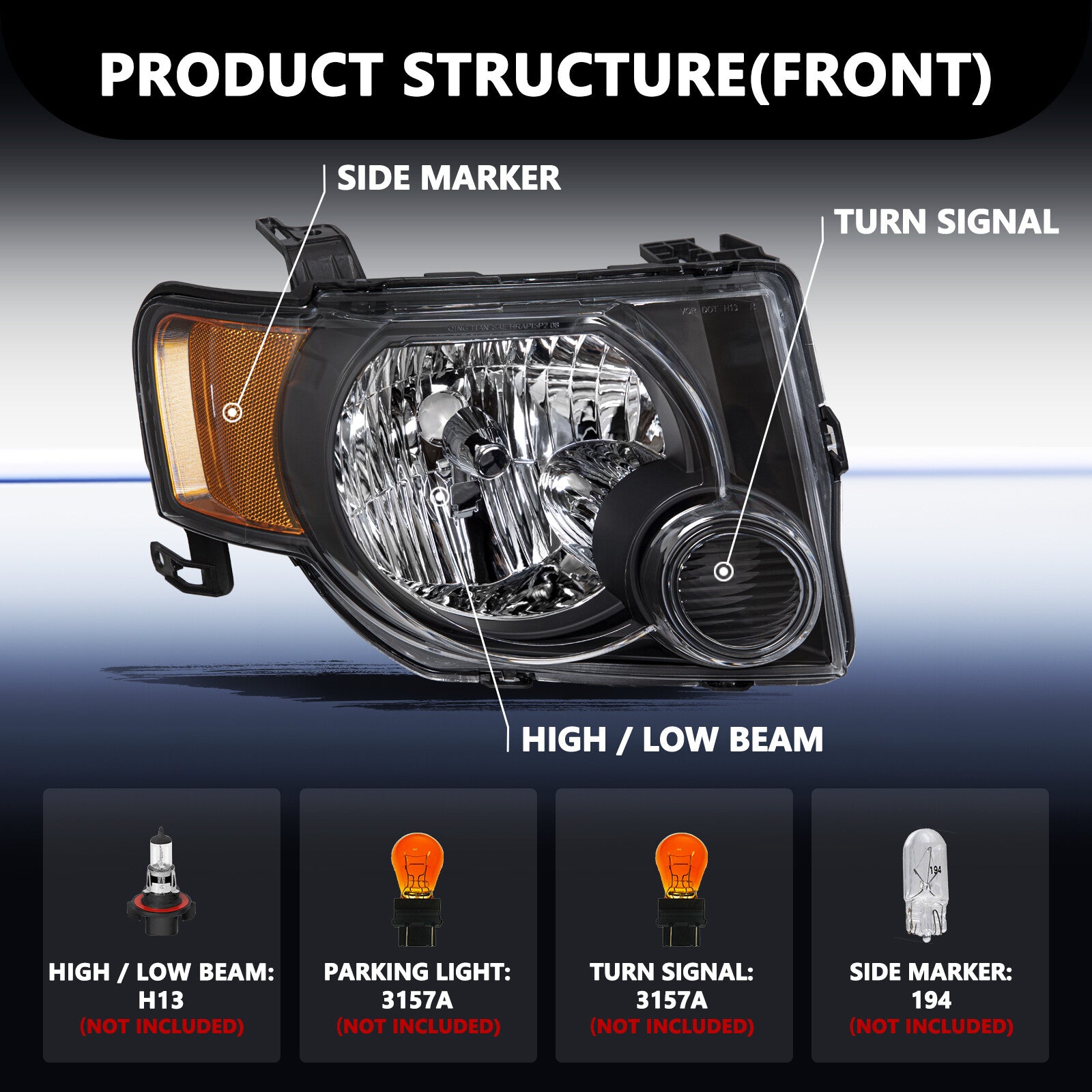 For 2008 2009 2010 2011 2012 Ford Escape SUV Headlights Lamps Assembly Pair