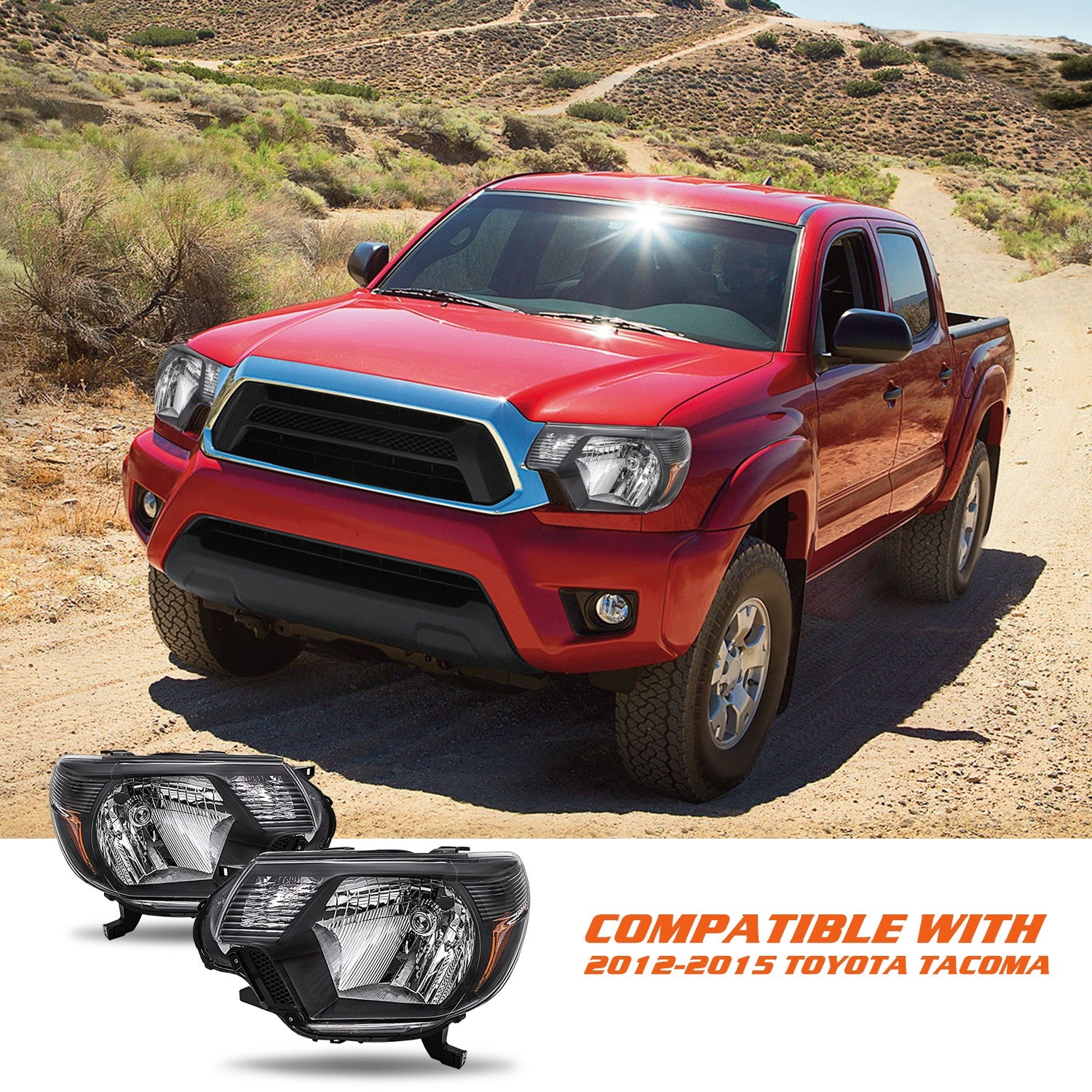 For 2012-2015 Toyota Tacoma TRD Pair Black Amber Corner Lamp Headlights Assembly
