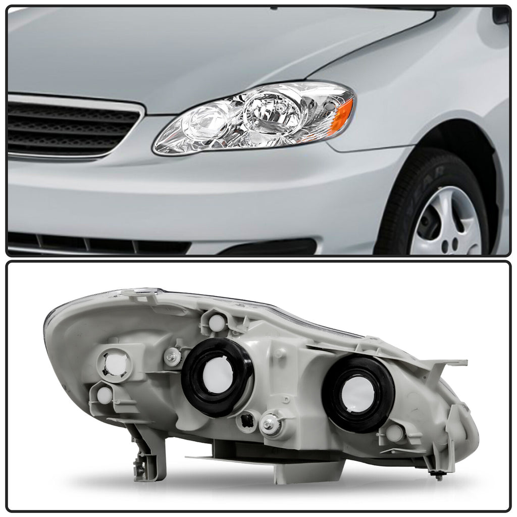 For 2003-2008 Toyota Corolla Chrome Headlights Amber Corner Headlamps Left+Right