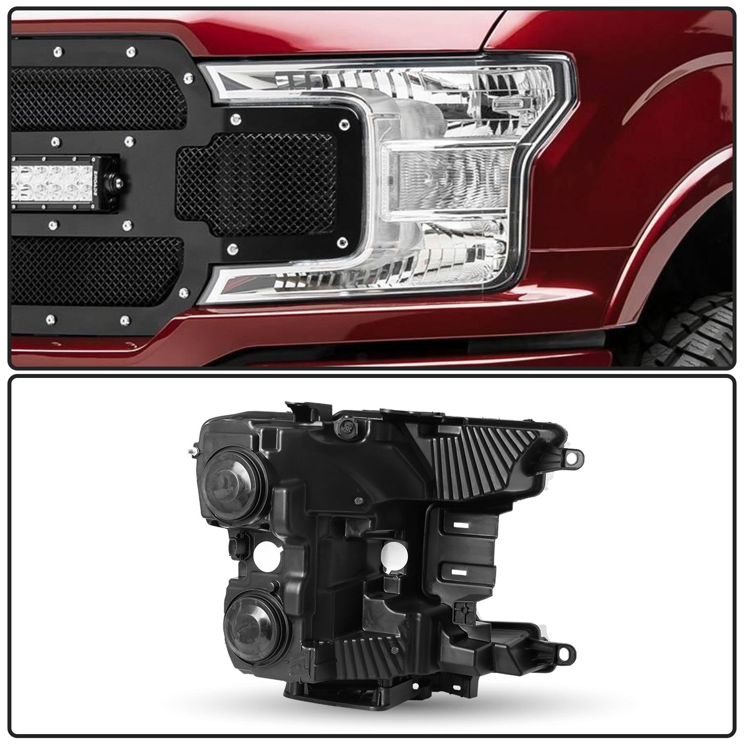 Chrome Clear Headlights Pair Lamps for 2018 2019 2020 Ford F150 Pickup Truck