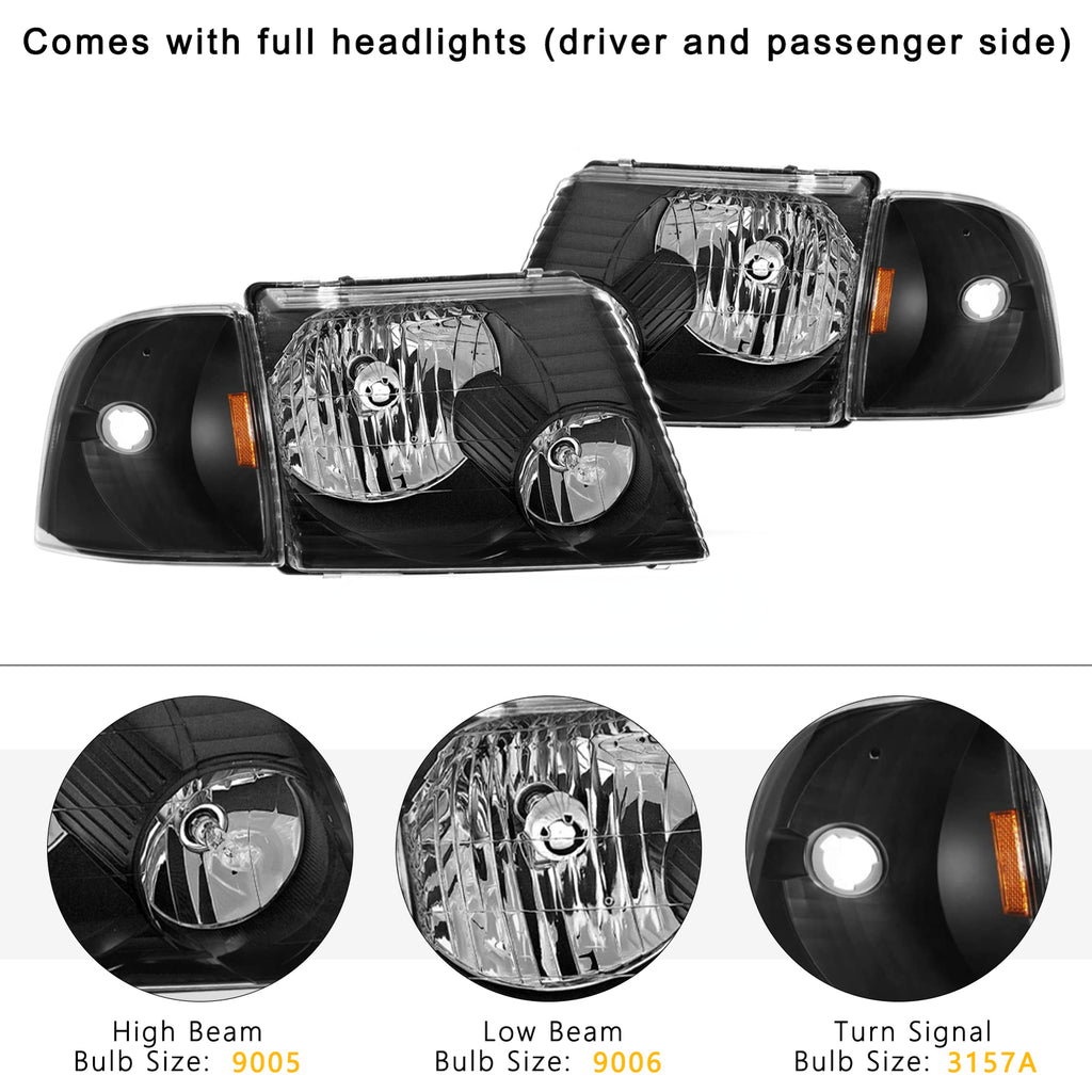 For 2002 2003 2004 2005 Ford Explorer Black Headlights+Corner Signal Lights Pair