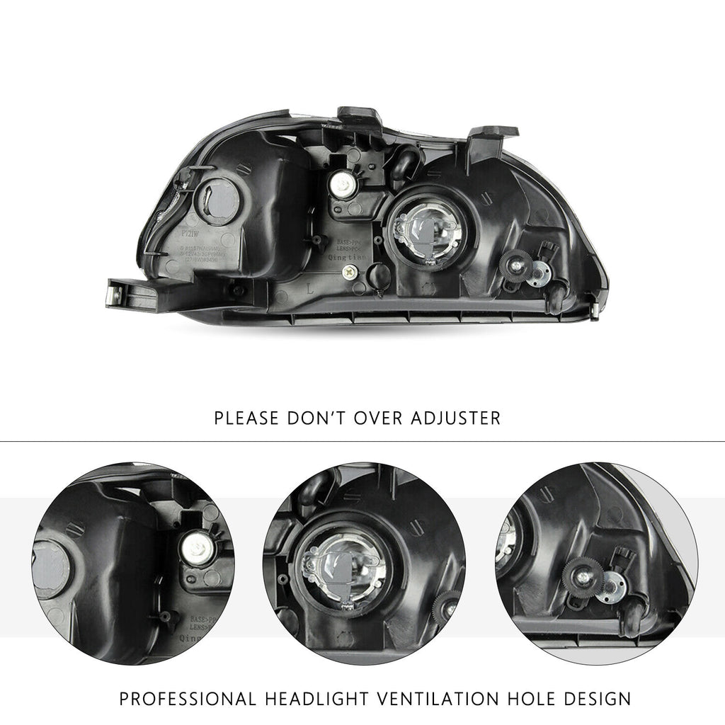 For 1996 1997 1998 Honda Civic EK EJ Chrome Headlights Assembly Headlamps