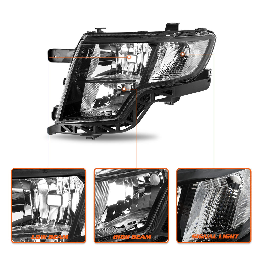 For 2007-2010 Ford Edge Black Headlights Headlamps Pair Left+Right(For:2010Edge)