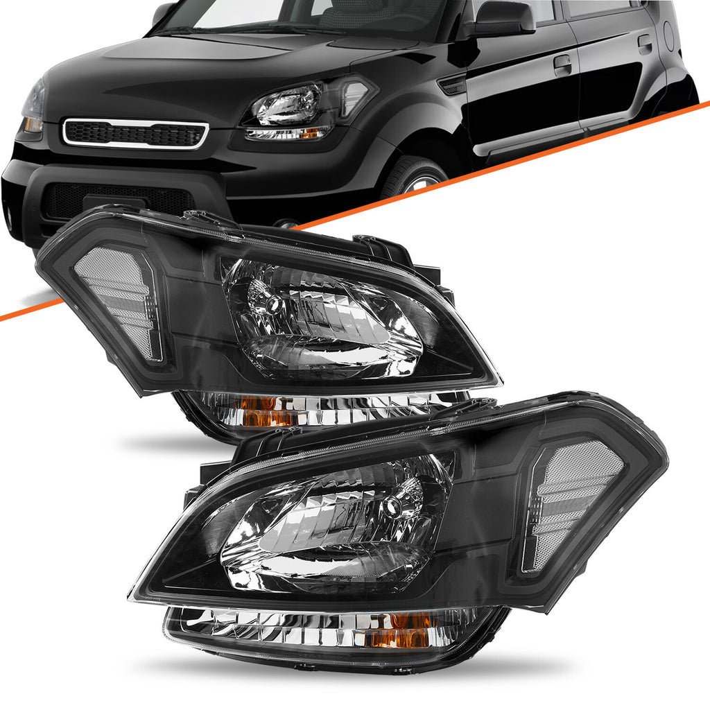 Kia Soul Black Headlights For 2010-2011 Headlamp Halogen Left+Right Side 10-11