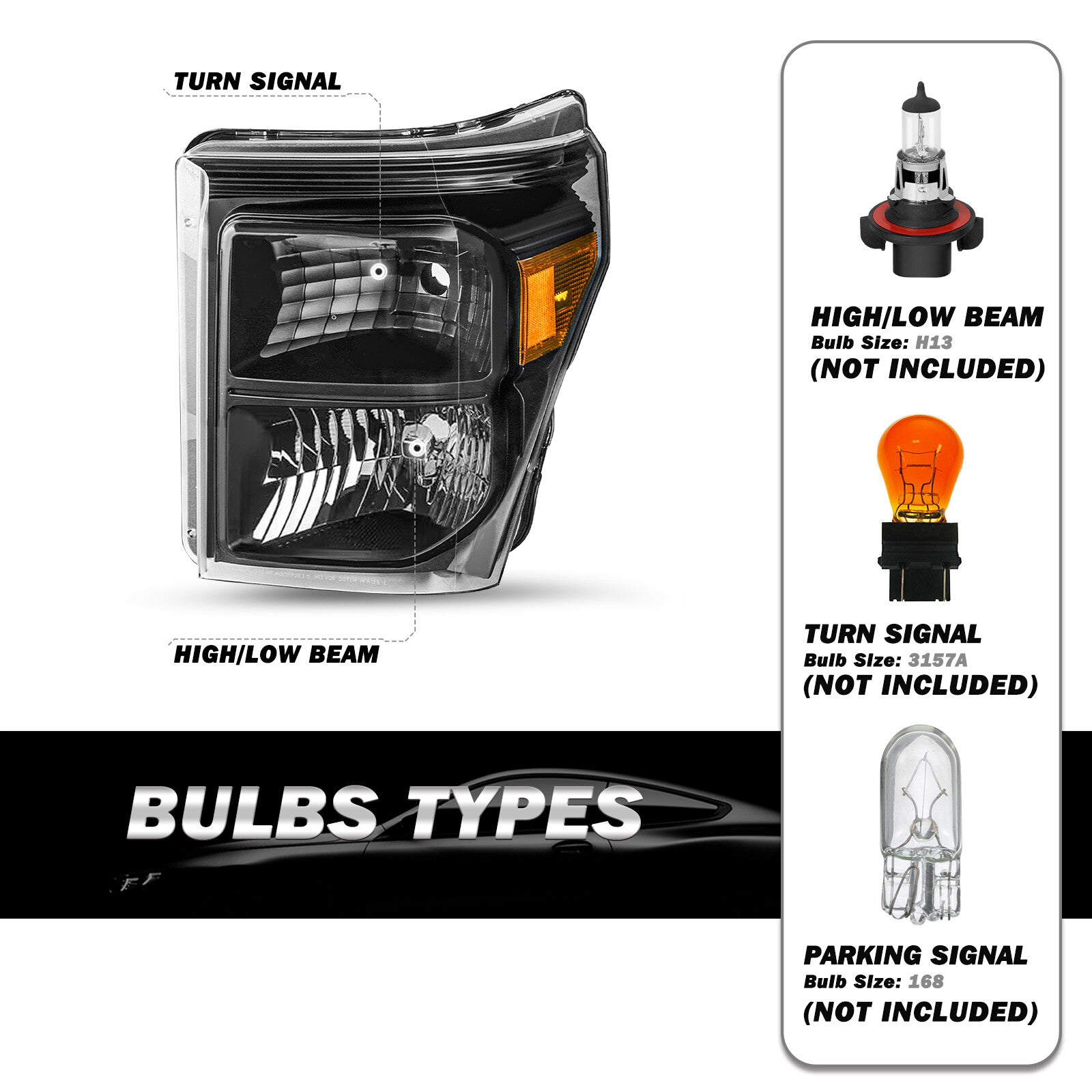 For 2011-2016 Ford F250 F350 F450 F550 Super Duty Pickup Black Headlights Pair