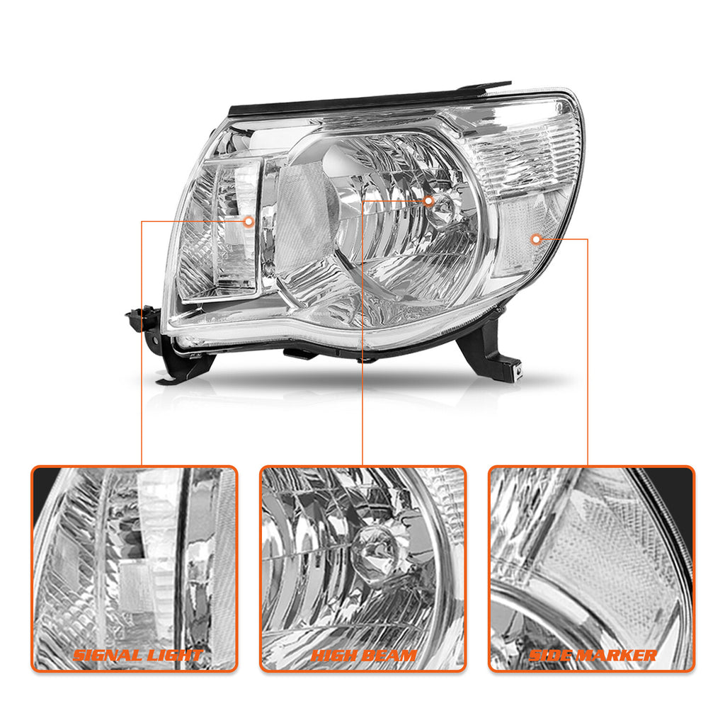 For 2005-2011 Toyota Tacoma Chrome Clear Corner Headlights Assembly Lamps Pair
