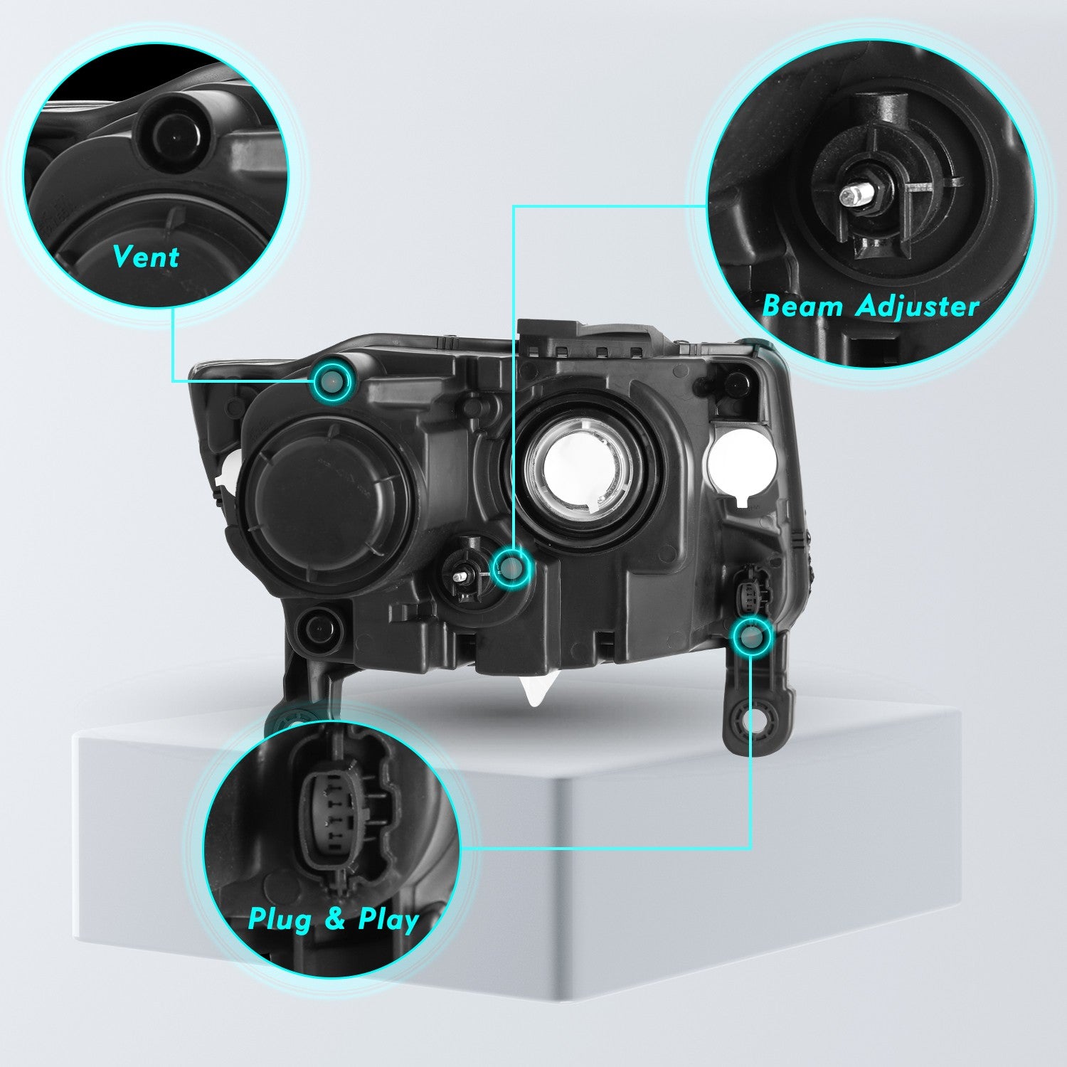 Black Headlamps For 2014-2016 JEEP Grand Cherokee Headlights Left+Right Pair