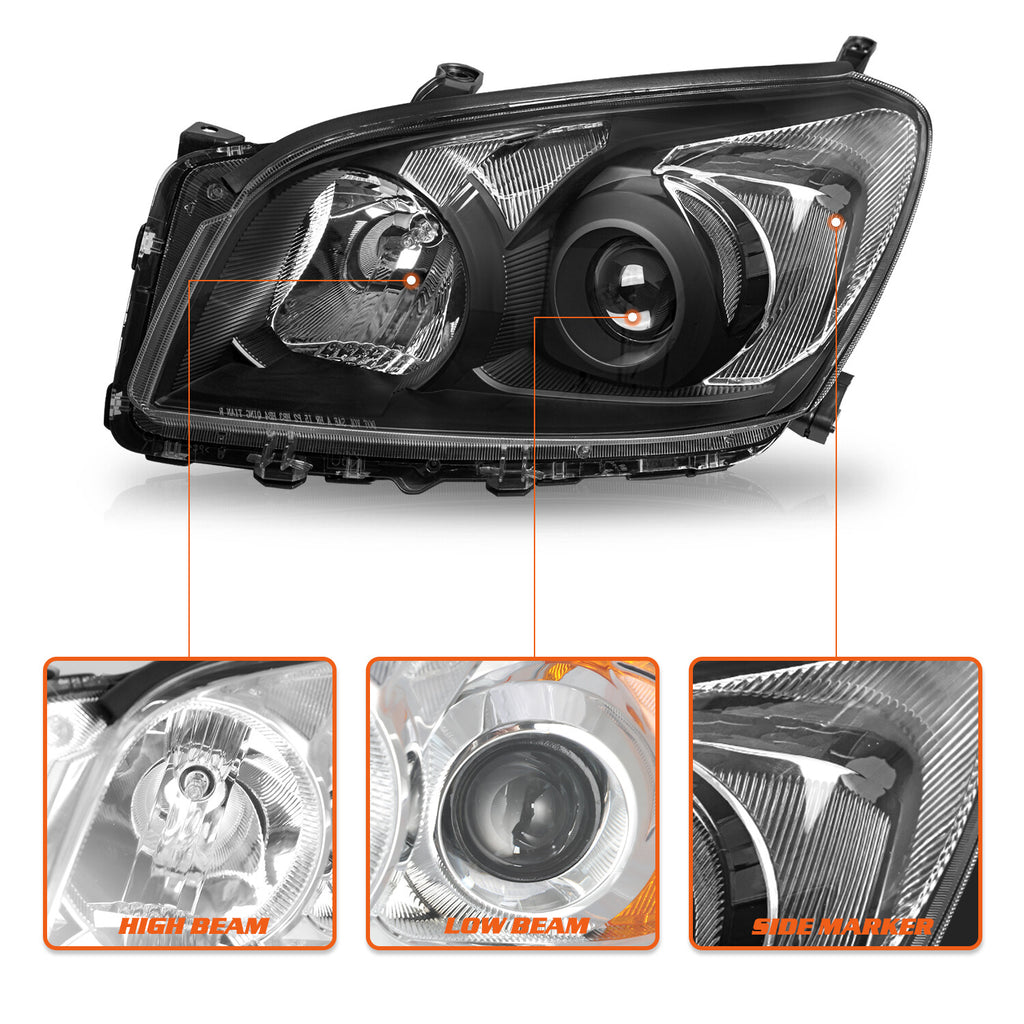 For 2009-2012 Toyota RAV4 RAV-4 Black Headlights Clear Corner Headlamps Pair