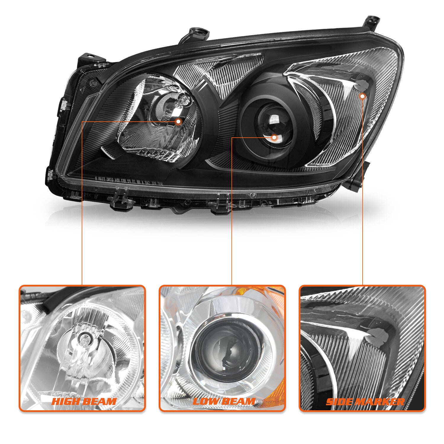 For 2009-2012 Toyota RAV4 RAV-4 Black Headlights Clear Corner Headlamps Pair