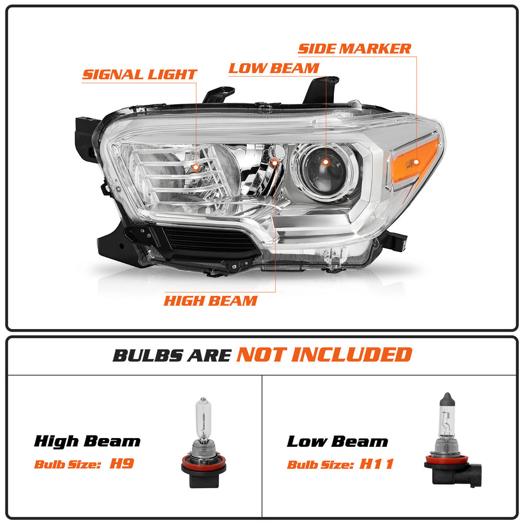 For 2016-2022 Toyota Tacoma SR/SR5 Halogen w/o DRL Headlights 16-22 Headlamps