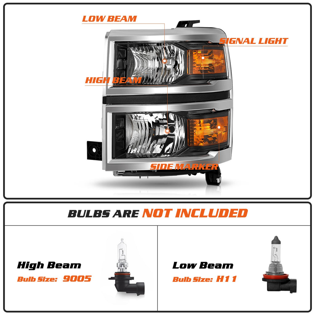 Headlights For 2014-2015 Chevy Silverado 1500 Pickup Headlamps Assembly Sets