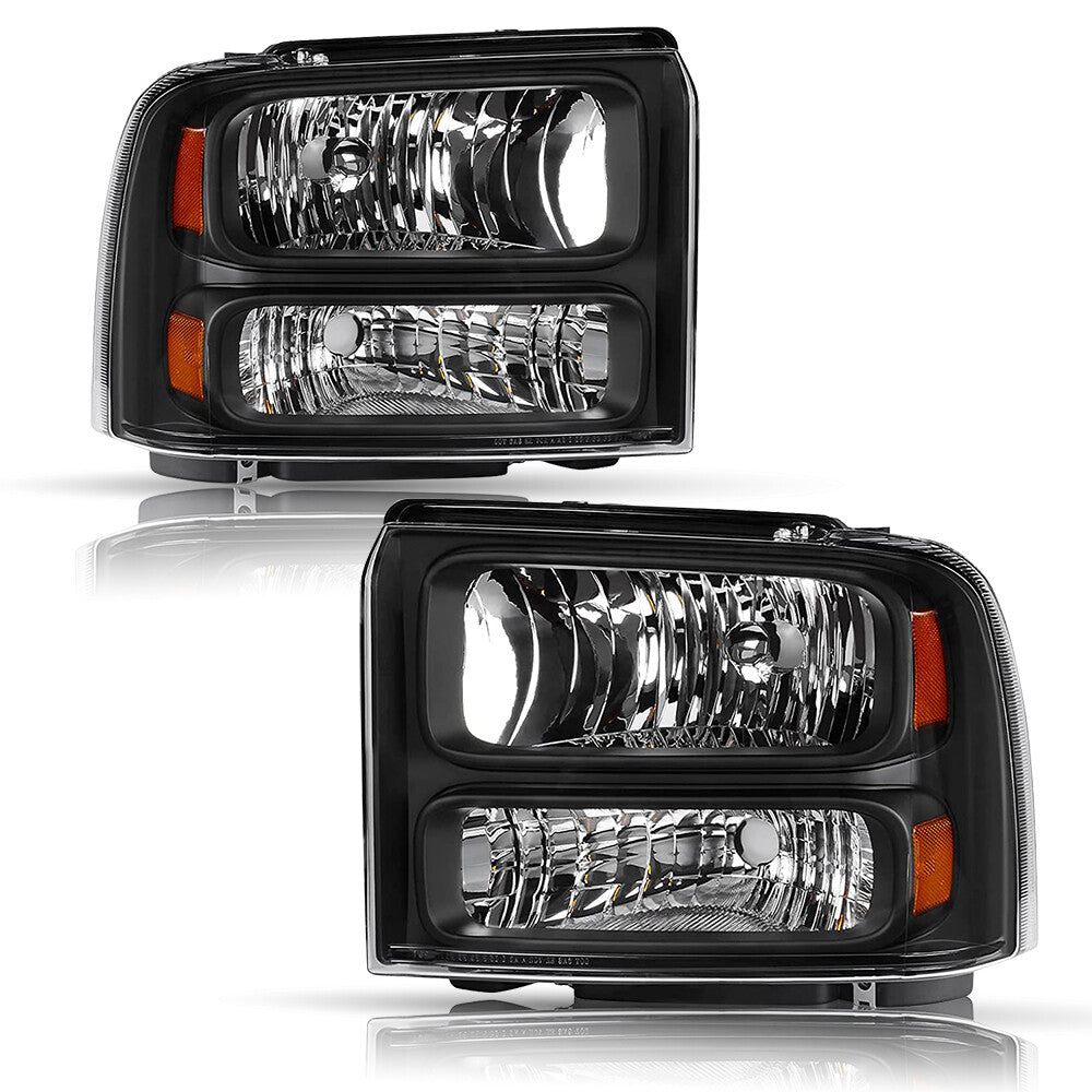 For 2005 2006 2007 Ford F250 F350 F450 F550 Super Duty Black Headlights Lamps