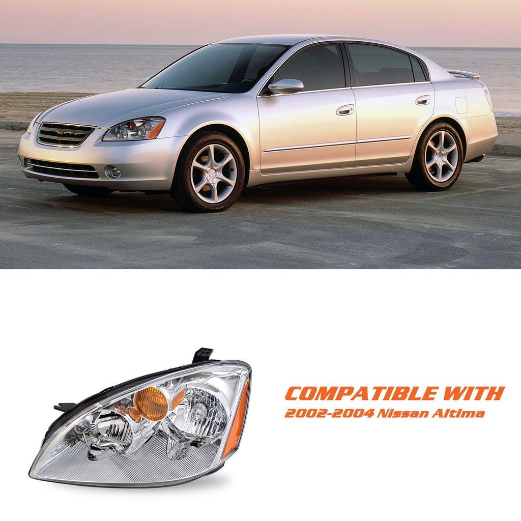 For 2002-2004 Nissan Altima Chrome Headlights Amber Corner Headlamps Left+Right