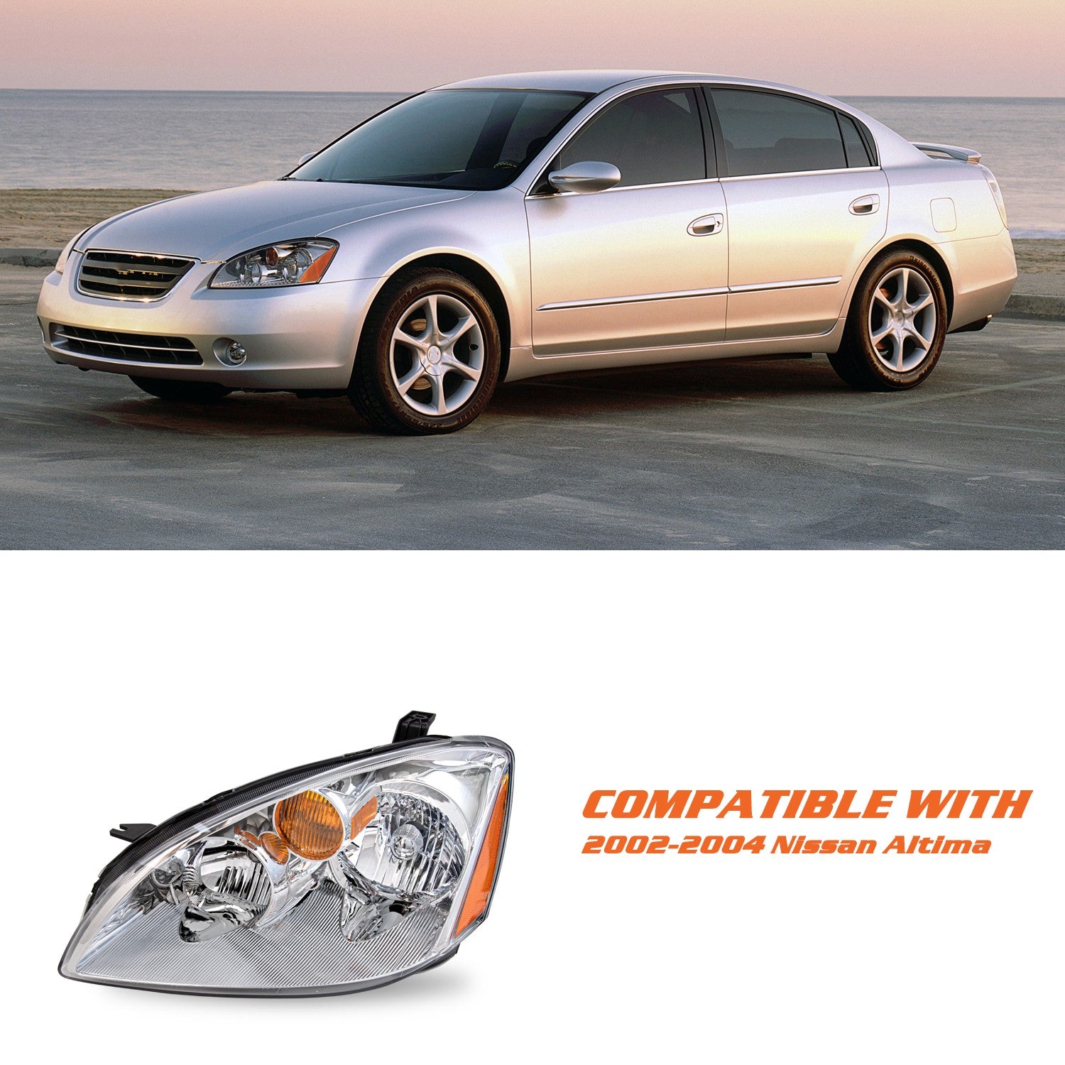 For 2002-2004 Nissan Altima Chrome Headlights Amber Corner Headlamps Left+Right