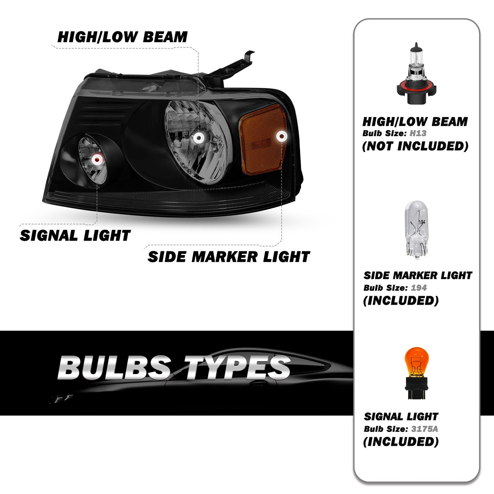 For 2004-2008 Ford F150 Black Housing Smoke Lens Headlights Lamps LH+RH