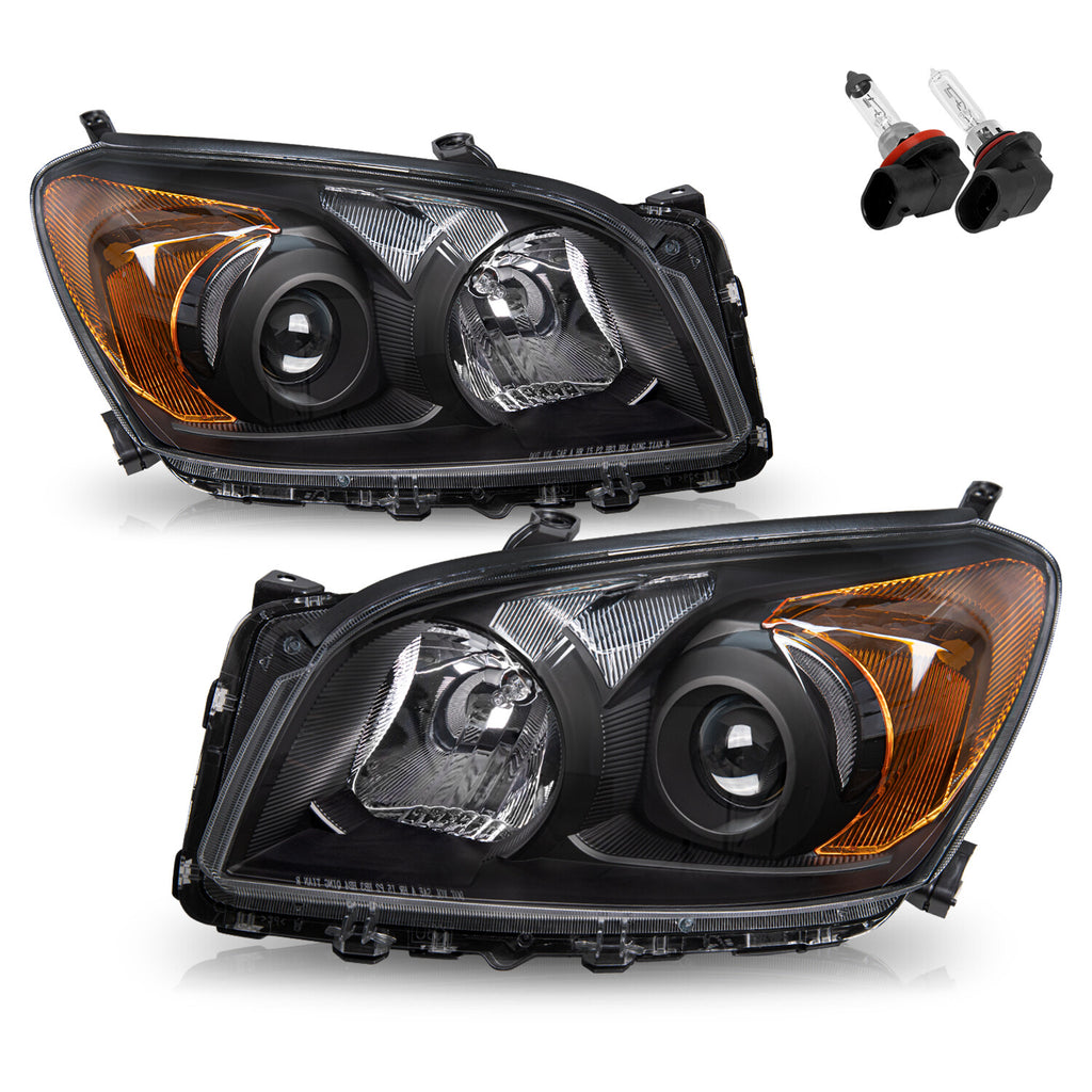 For 2009-2012 Toyota RAV4 Black Headlights Assembly Amber Corner Lamps W/B