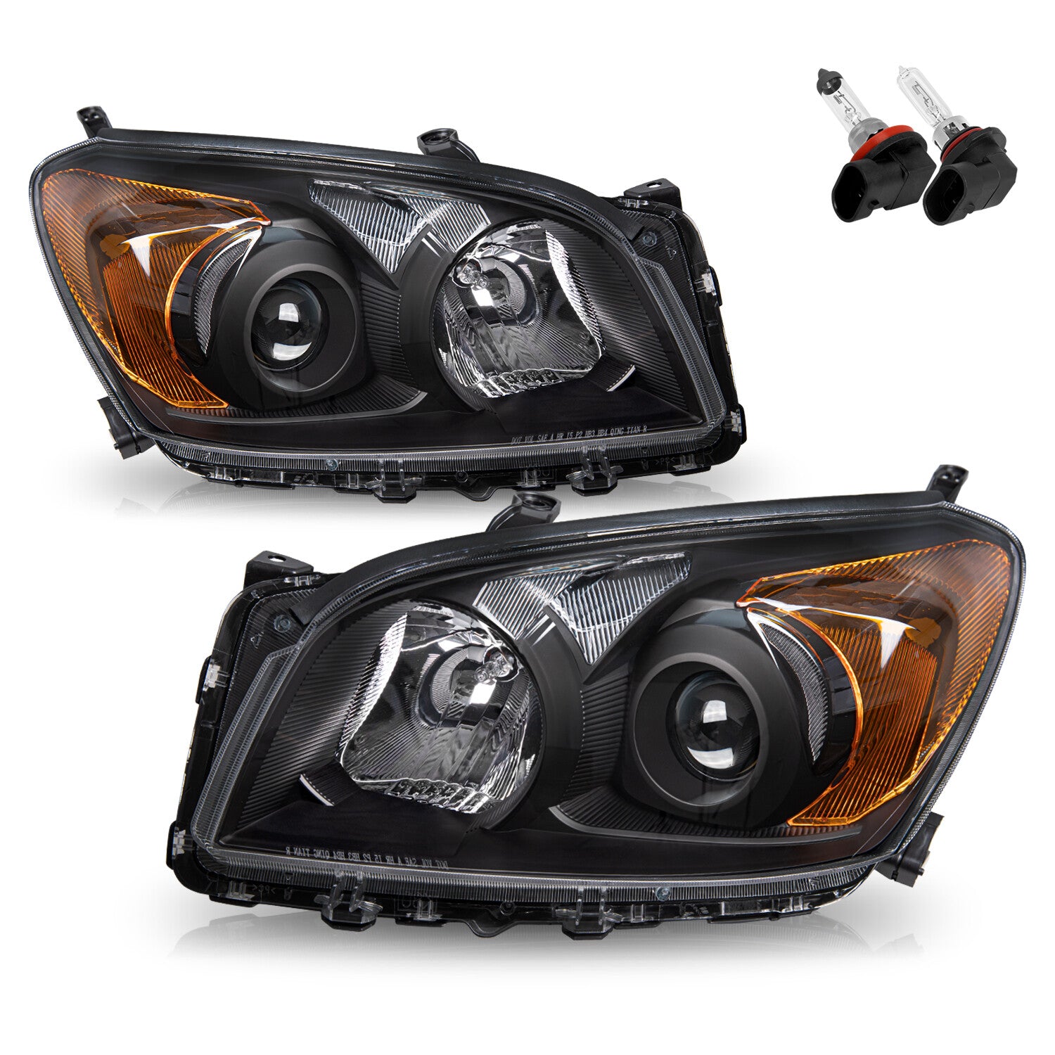 For 2009-2012 Toyota RAV4 Black Headlights Assembly Amber Corner Lamps W/B