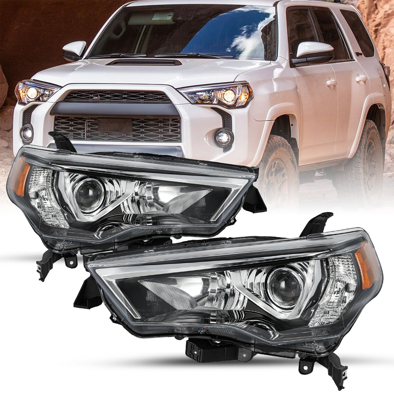 For 2014-2020 Toyota 4Runner 4DR Chrome Headlights Lamps Assembly LH+RH Pair
