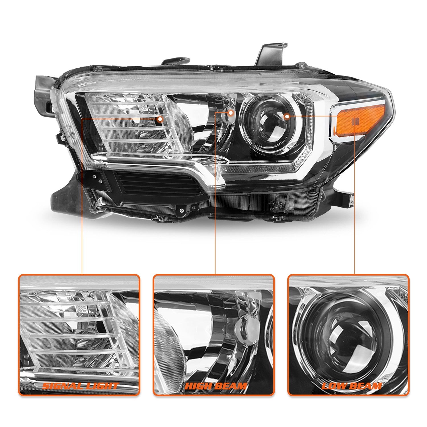 For 2016-2022 Toyota Tacoma w/ LED DRL Chrome Halogen Headlights Headlamps L+R