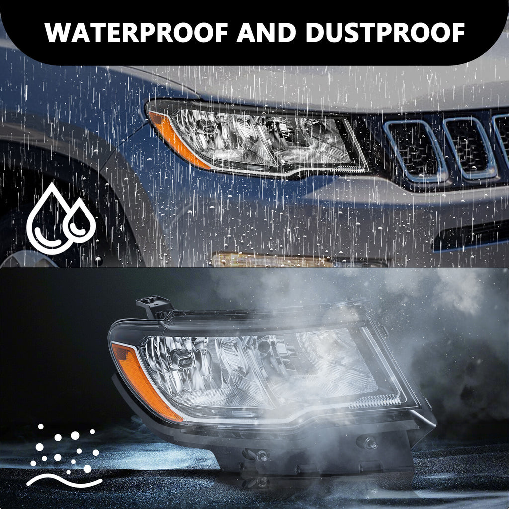 Fits 2017-2021 Jeep Compass Driver and Passenger Halogen Headlight L+R w/Bulbs