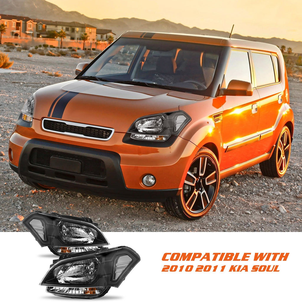 Kia Soul Black Headlights For 2010-2011 Headlamp Halogen Left+Right Side 10-11