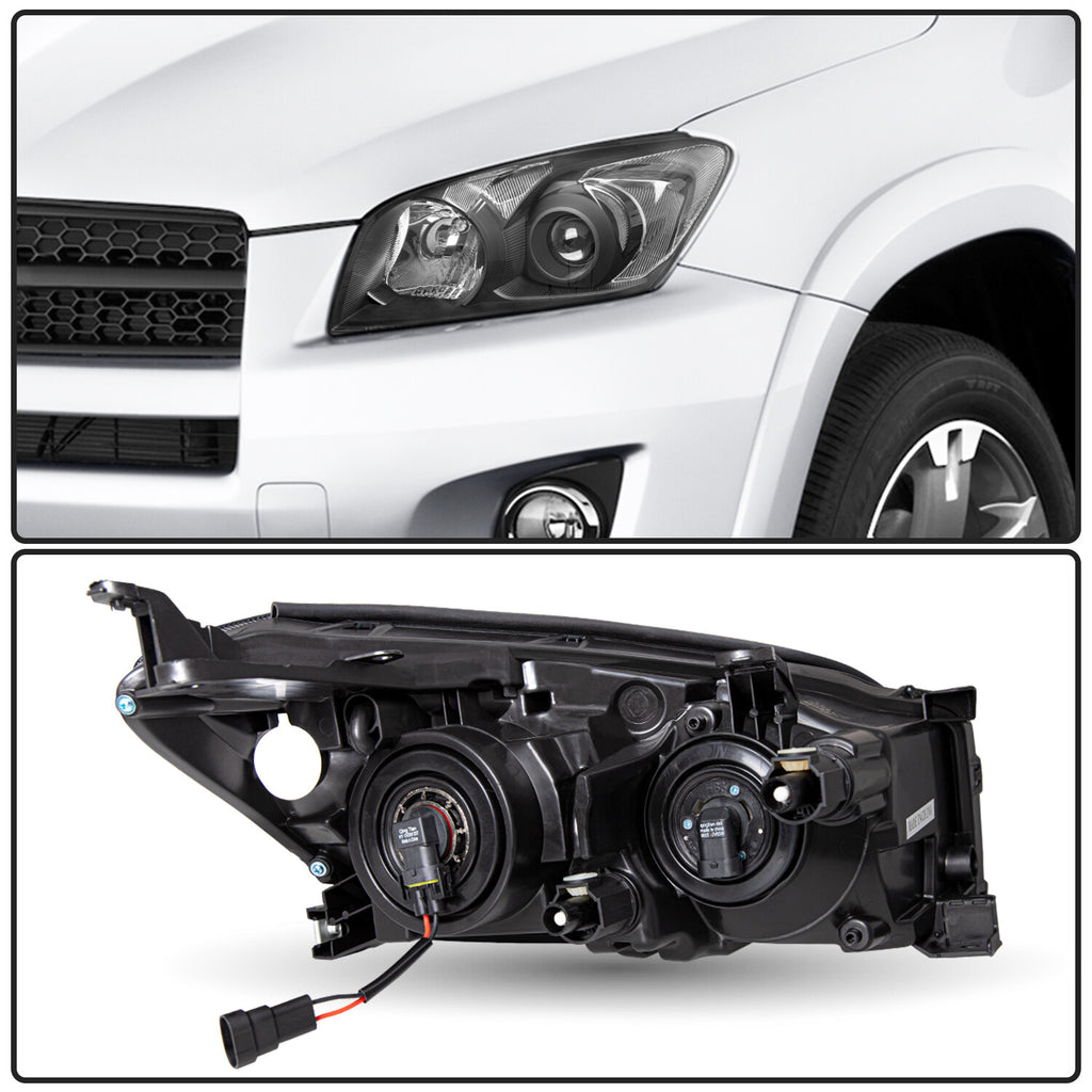 For 2009-2012 Toyota RAV4 RAV-4 Black Headlights Clear Corner Headlamps Pair