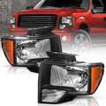 For 2009 2010 2011 2012 2013 2014 Ford F-150 F150 Pickup Black Headlights LH+RH
